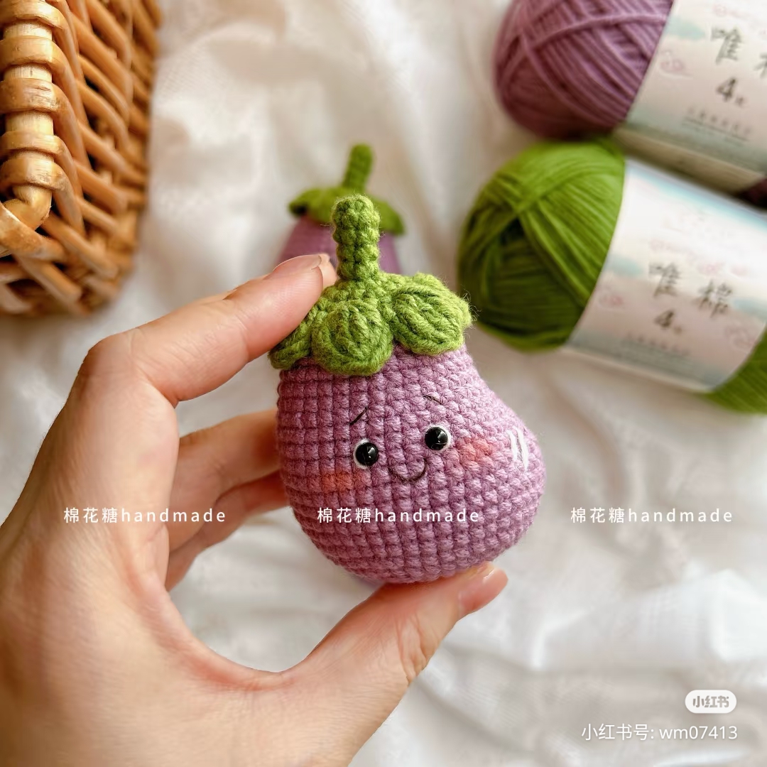 Chart móc trái cà tím nhỏ dễ thương | Small Eggplant Crochet Chart