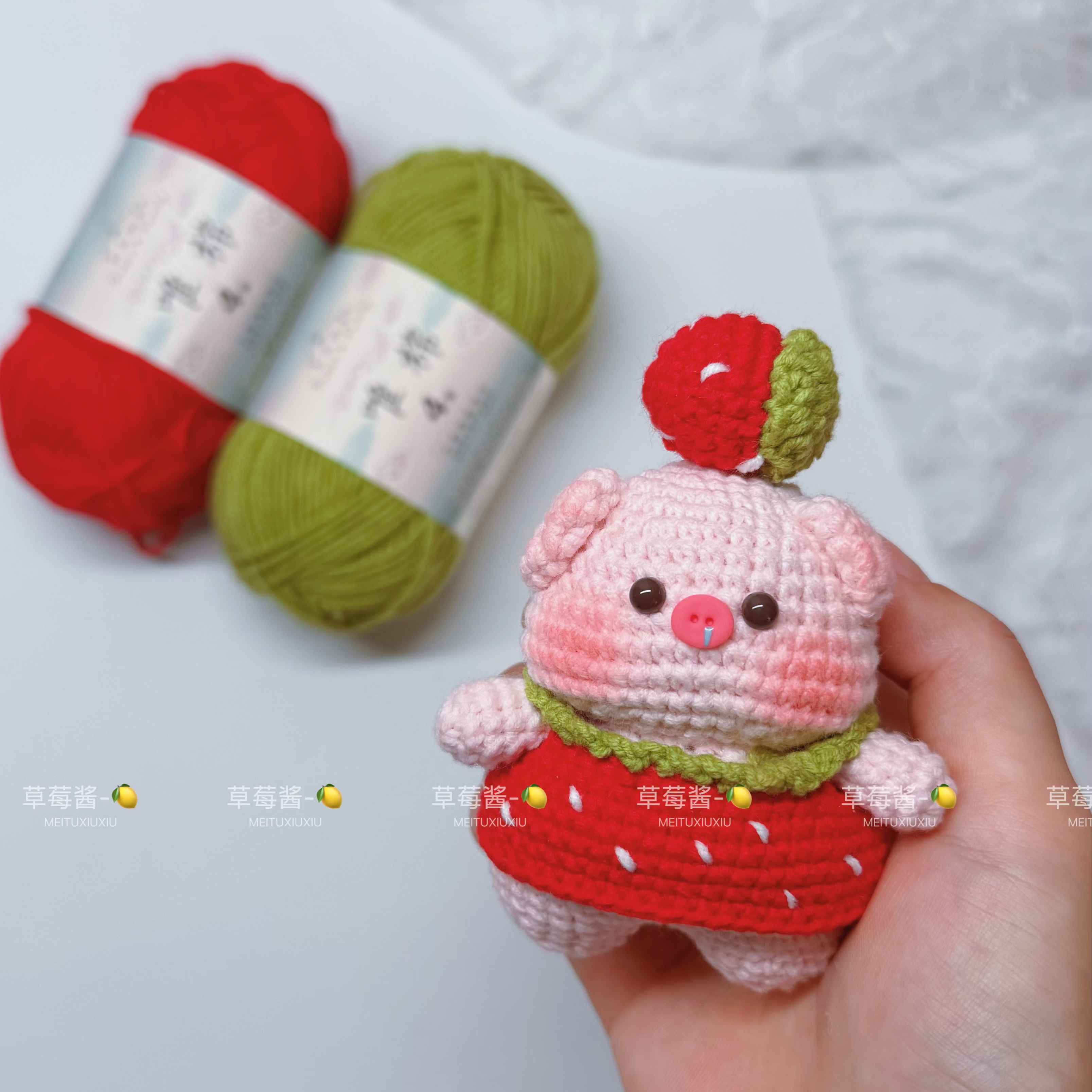 Chart móc Heo dâu dễ thương - Cute Strawberry Pig Crochet Chart